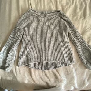Express Silver Off the Shoulder Bell Sleeve Sweater